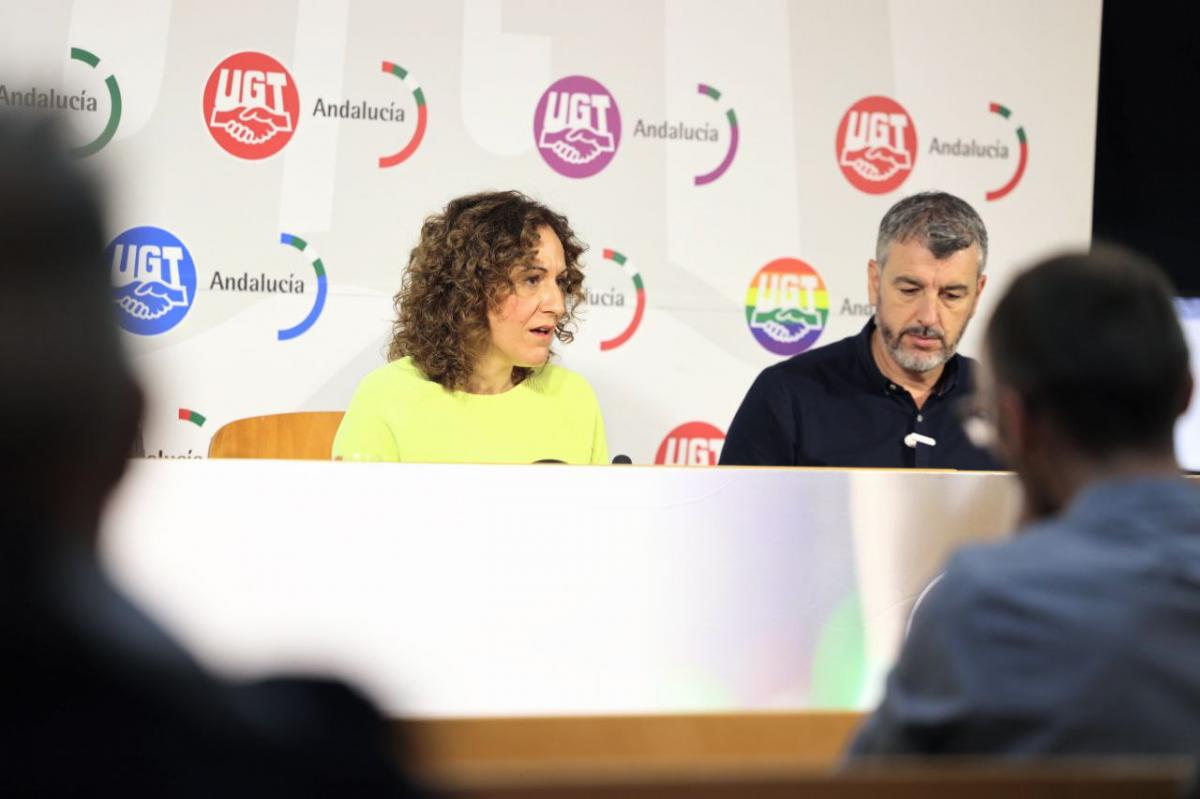 Rueda de prensa de la secretaria general de CCOO de Andaluca, Nuria Lpez; y del secretario general de UGT Andaluca, Oskar Martn. Foto: CCOO-A