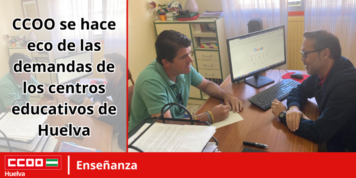 Imagen de Carlos Sanchez, secretario general del Sindicato Provincial de Enseanza de CCOO Huelva, reunido para reivindicar una bajada de ratio y la no supresin de unidades en los centros pblicos.