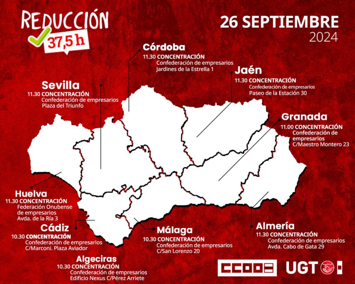 Mapa concentraciones en Andaluca 26S reduccin jornada 37,5 horas