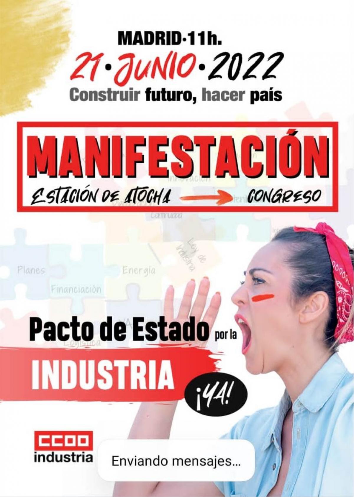 CCOO se manifiesta en Madrid por un Pacto de Estado por la Industria.