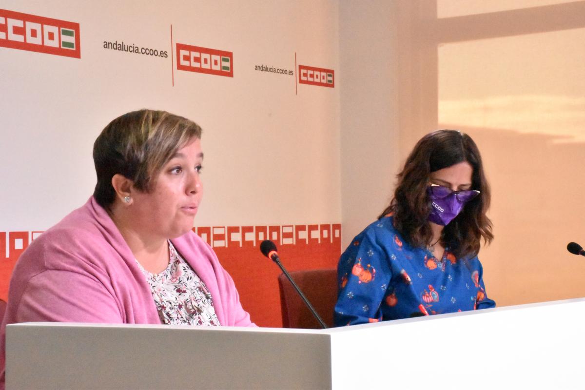 Patricia Laguna y Yolanda Carrasco durante la rueda de prensa del 8M