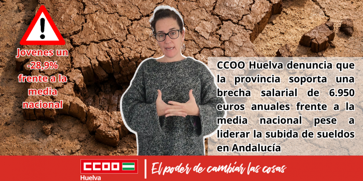 CCOO Huelva denuncia que la provincia soporta una brecha salarial de 6.950 euros anuales frente a la media nacional pese a liderar la subida de sueldos en Andalucía.