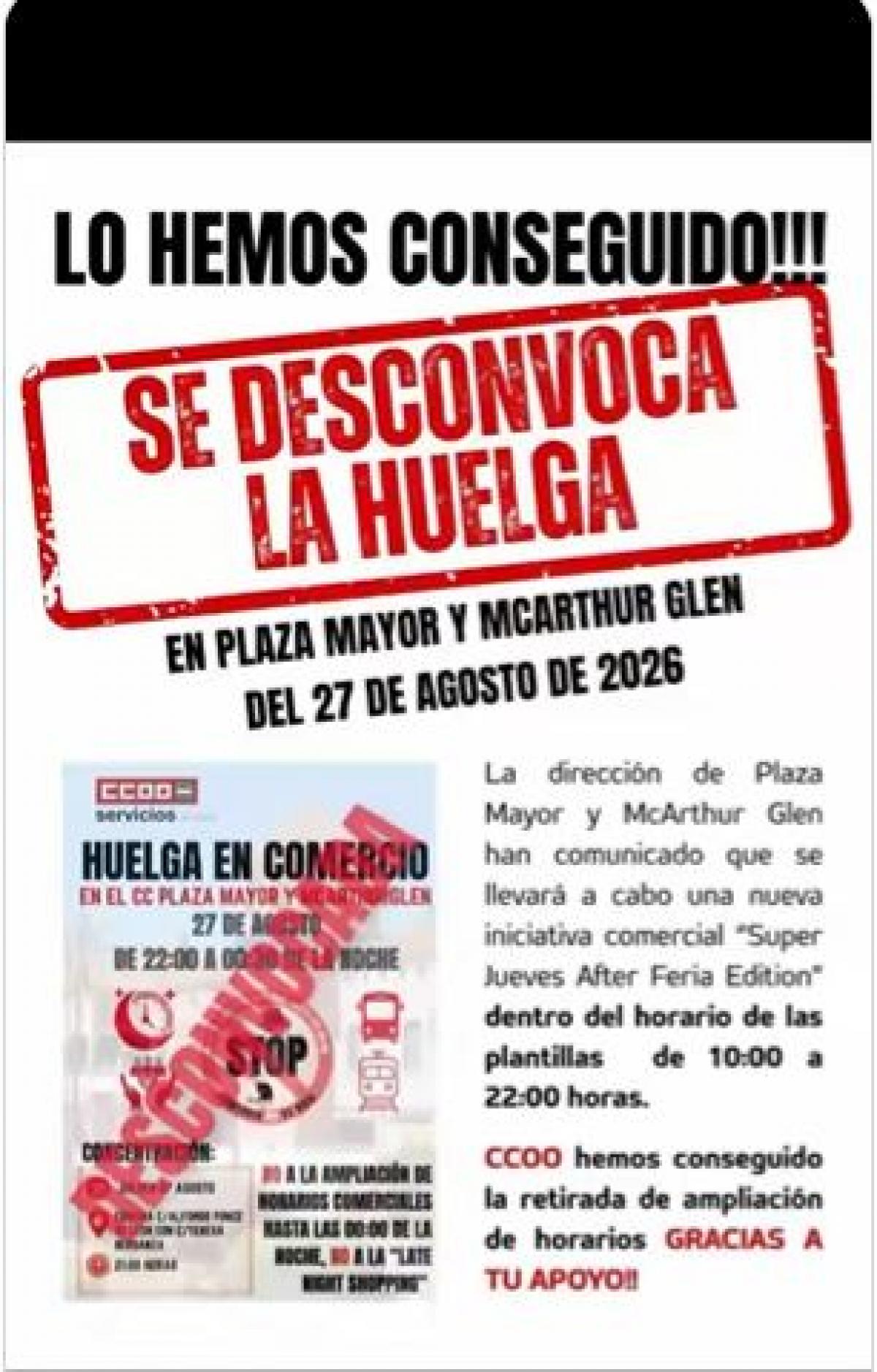 Desconvocada Huelga Plaza Mayor por conseguir la totalidad de las peticiones sindicales.