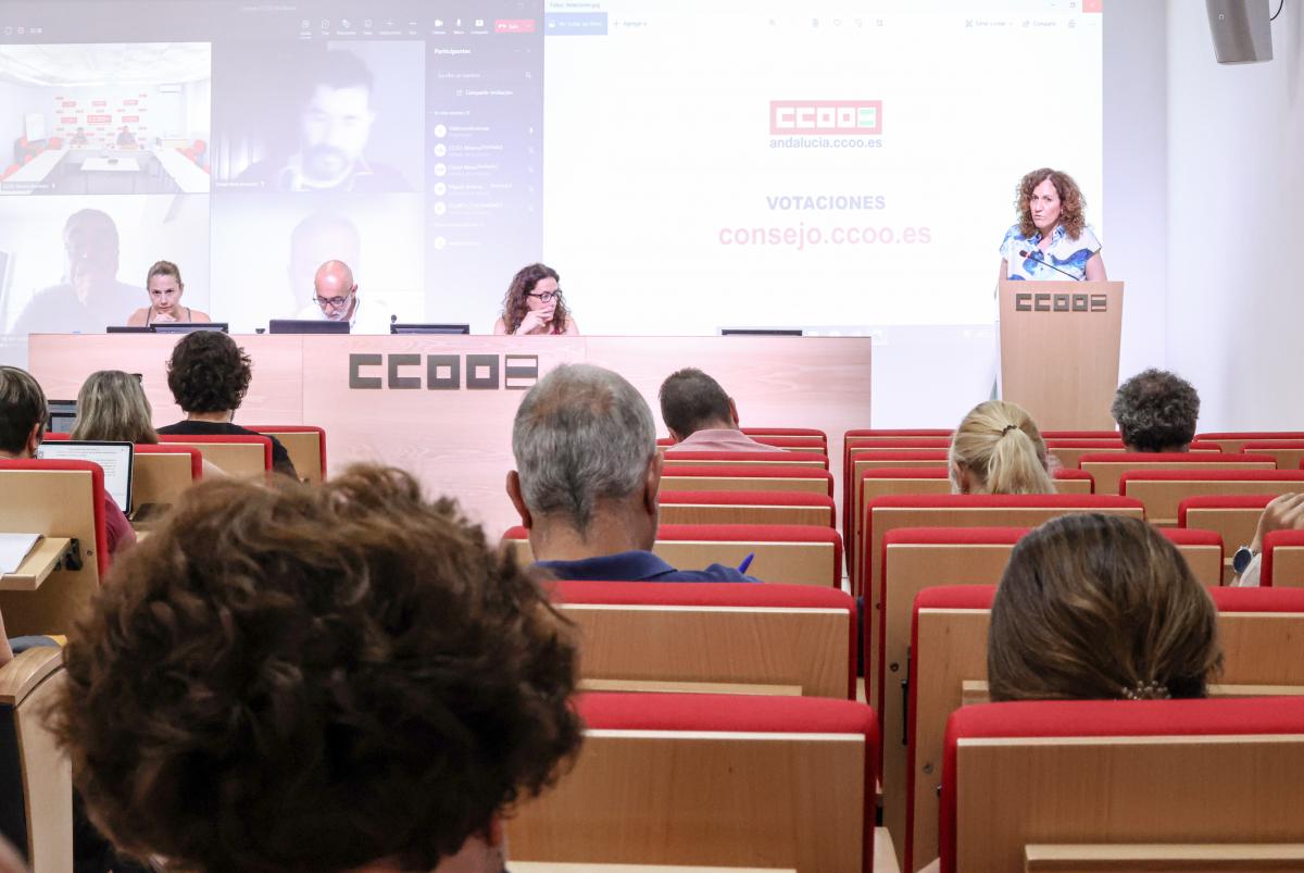 Nuria López Marín, secretaria general de CCOO de Andalucía, en la presentación del Informe General en el Consejo celebrado hoy