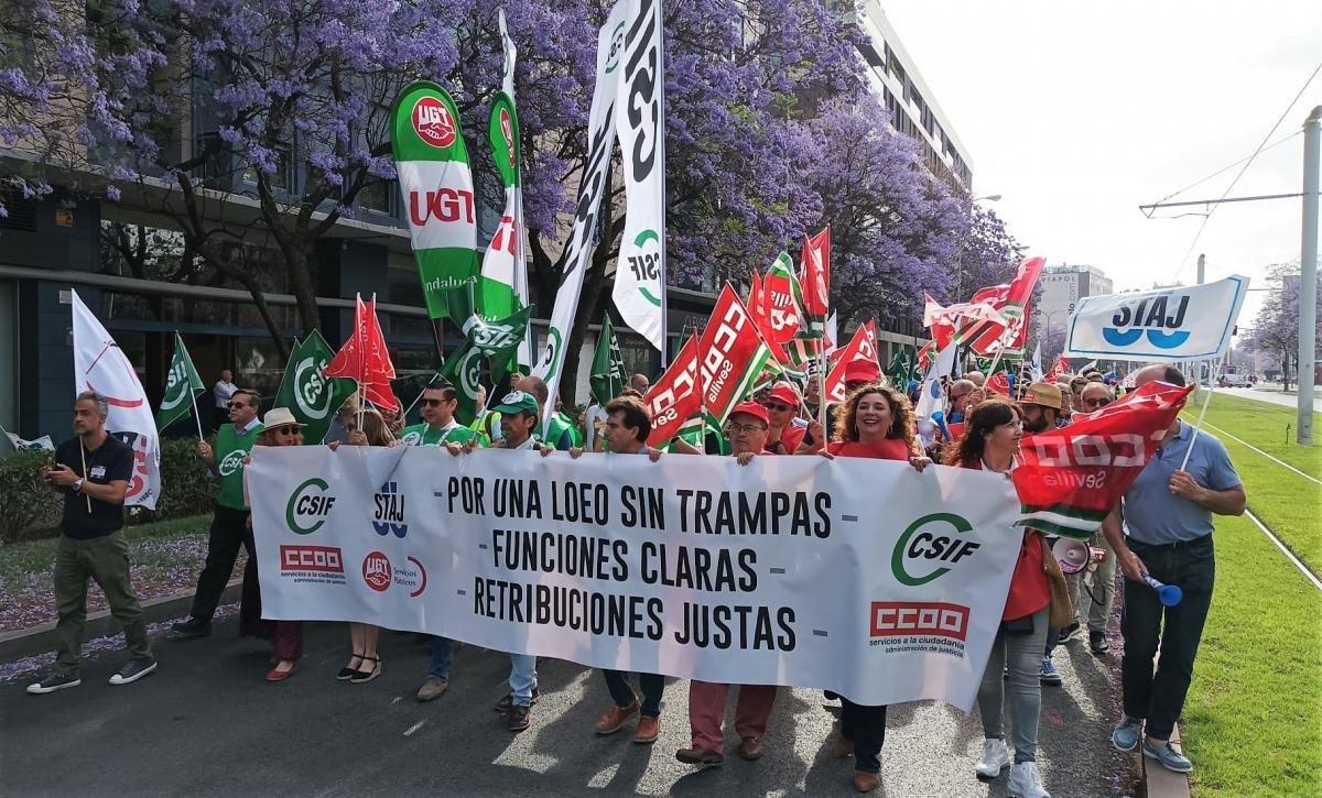 Manifestación de las trabajadoras y trabajadores de justicia en Sevilla.