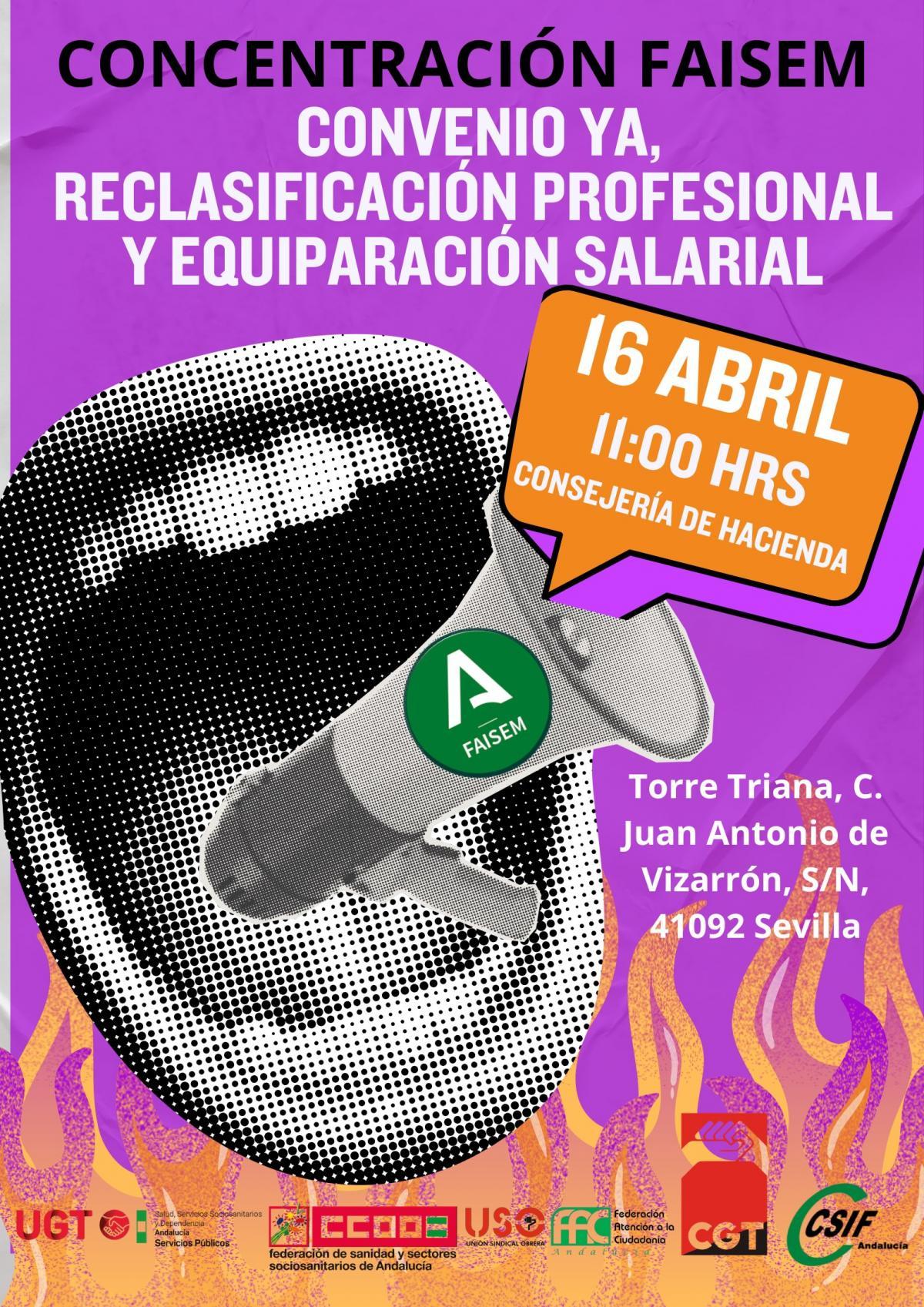 Cartel de la concentración de FAISEM ante la Consejería de Hacienda.