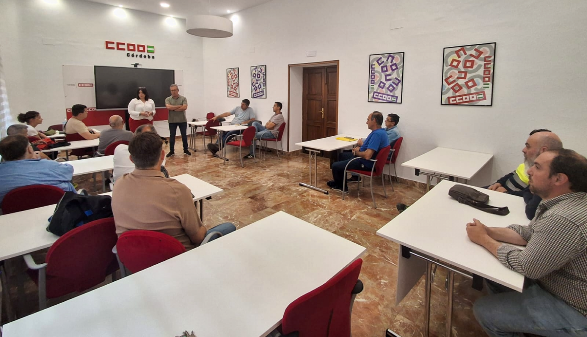 Imagen de la reunión con delegados de CCOO en las distintas empresas de RSU en la provincia para informarles de las mejoras conveniadas con las empresas.
