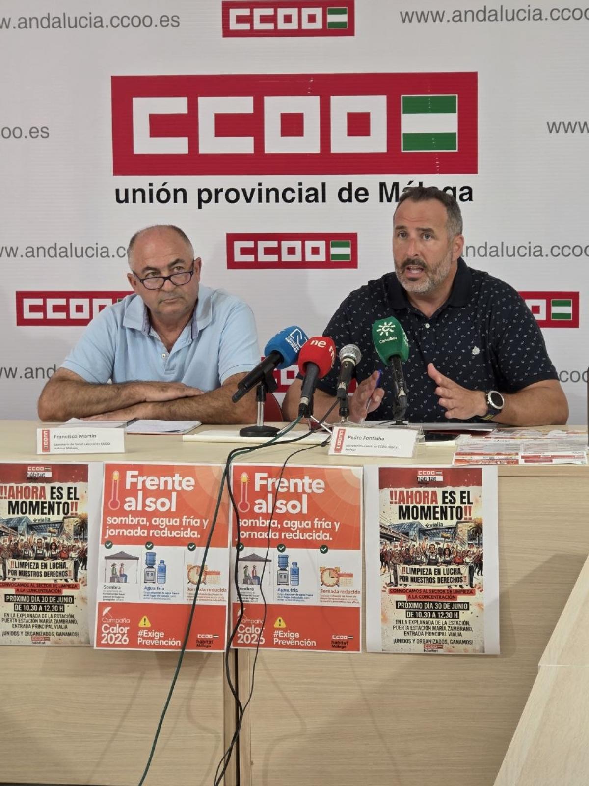 CCOO activa un plan intensivo de vigilancia frente al riesgo de golpe de calor para proteger a cerca de 70.000 trabajadores en Málaga