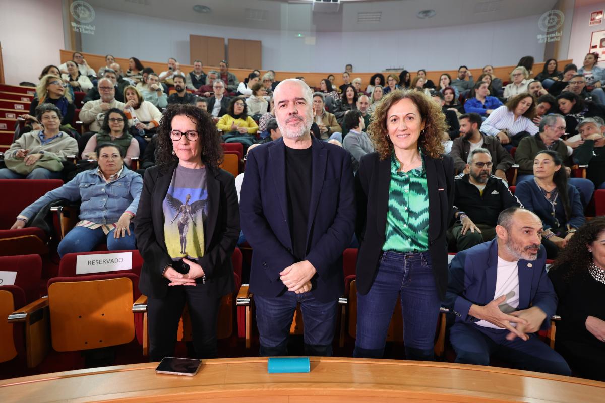 Nuria López, Unai Sordo y Julia Perea en la asamblea de CCOO en Huelva
