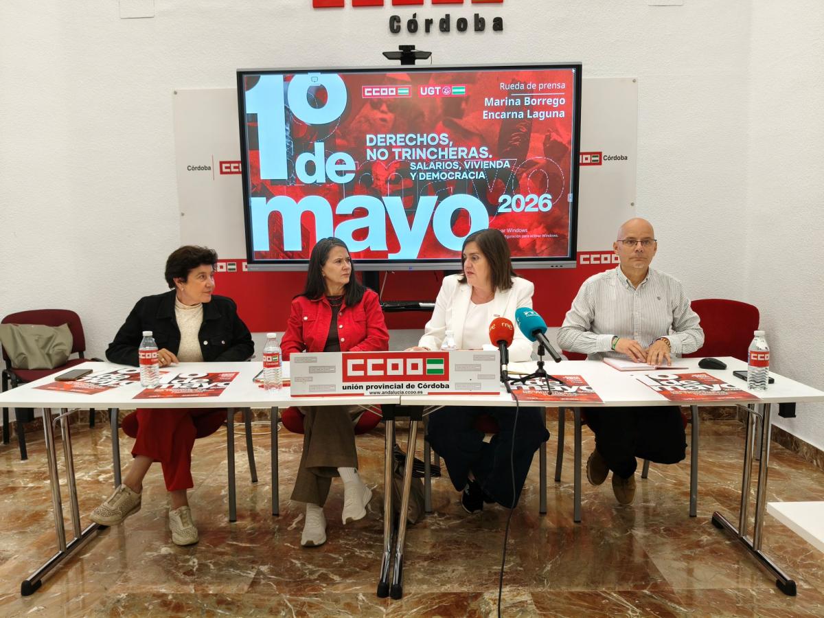 Los responsables sindicales en la presentación del Primero de Mayo.