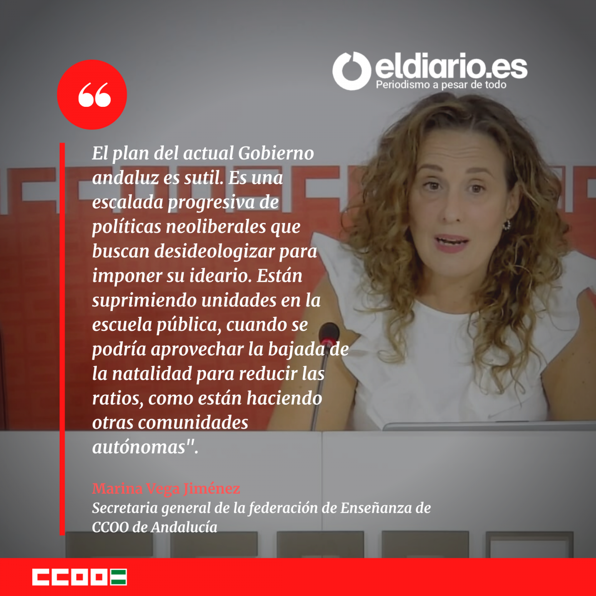 Marina Vega, secretaria general de la Federación de Enseñanza de CCOO de Andalucía