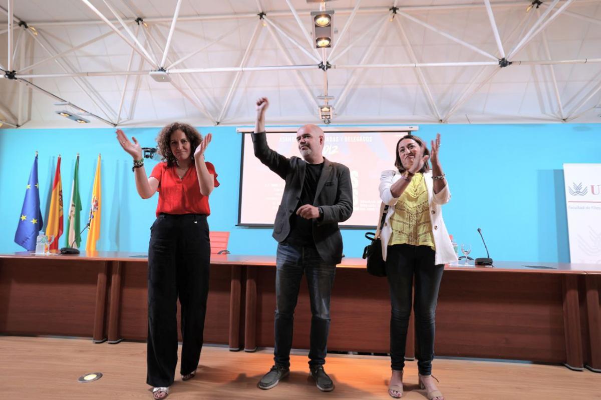 De izquierda a derecha: la secretaria general de CCOO de Andalucía, Nuria López; el secretario general de CCOO, Unai Sordo; y la secretaria general de CCOO de Cádiz, Inmaculada Ortega. Foto: CCOO de Andalucía
