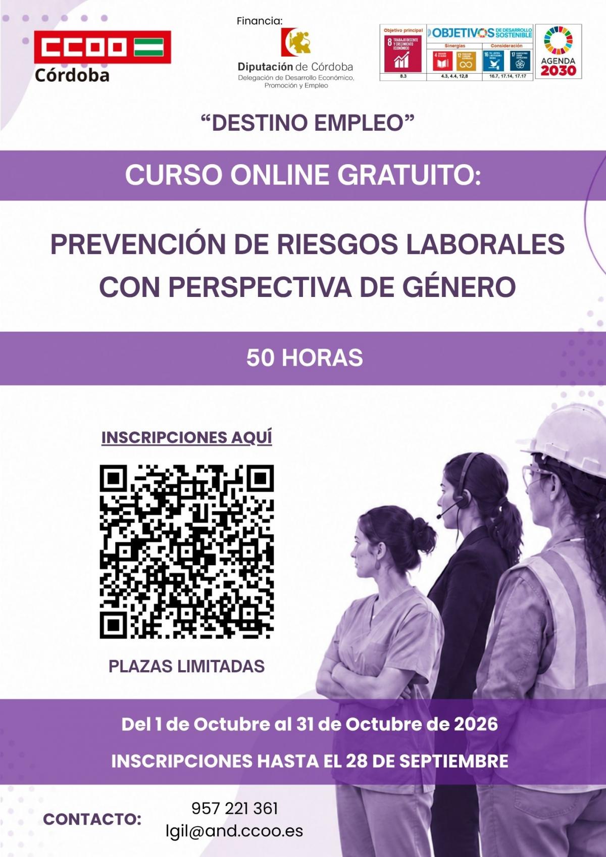 Cartel del curso online sobre PRL con perspectiva de género.