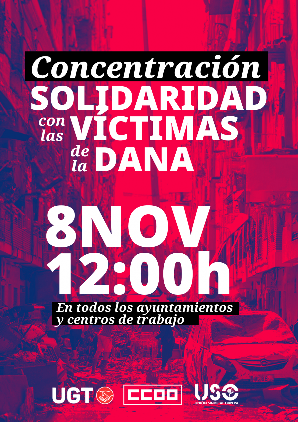 Los sindicatos se concentrarn en solidaridad con las personas afectadas por la DANA