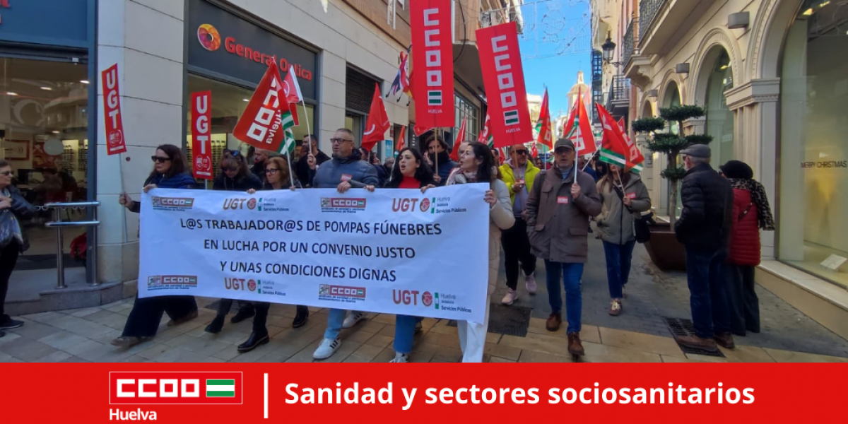 Manifestación del personal de las empresas de Pompas Fúnebres y Tanatorios de la provincia de Huelva.