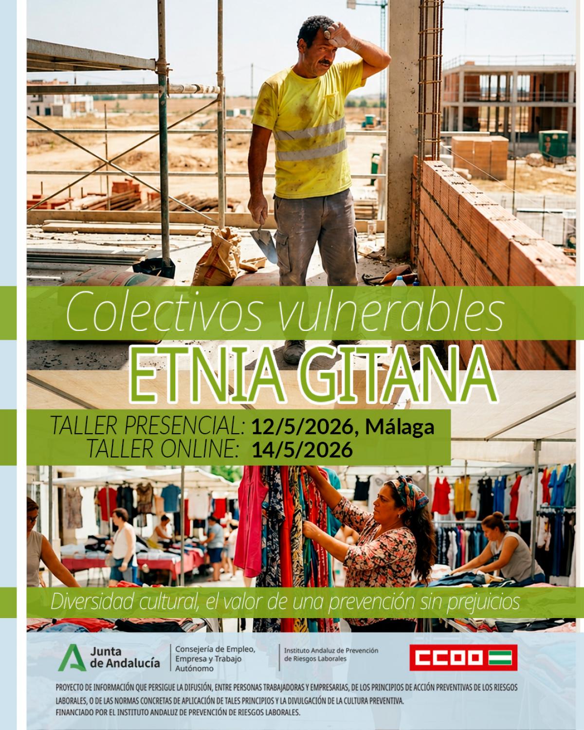 Cartel de los talleres de Prevención en Riesgos laborales 'colectivos Vulnerables' Etnia Gitana