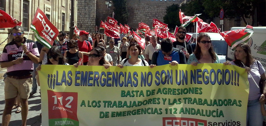 Imagen de la manifestación de Sevilla de los trabajadores y trabajadoras del 112