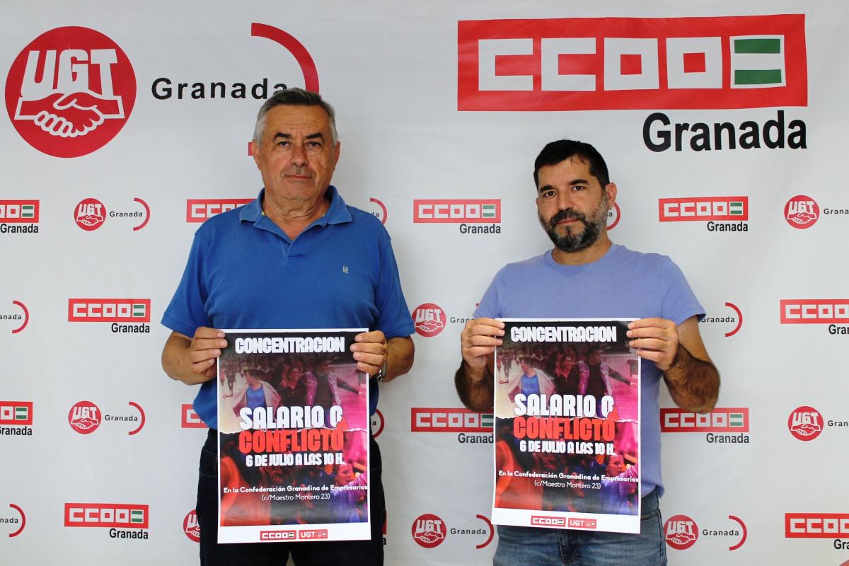 De izda. a dcha. Juan Fco. Martín, secretario general de UGT Granada y Daniel Mesa, secretario general de CCOO Granada