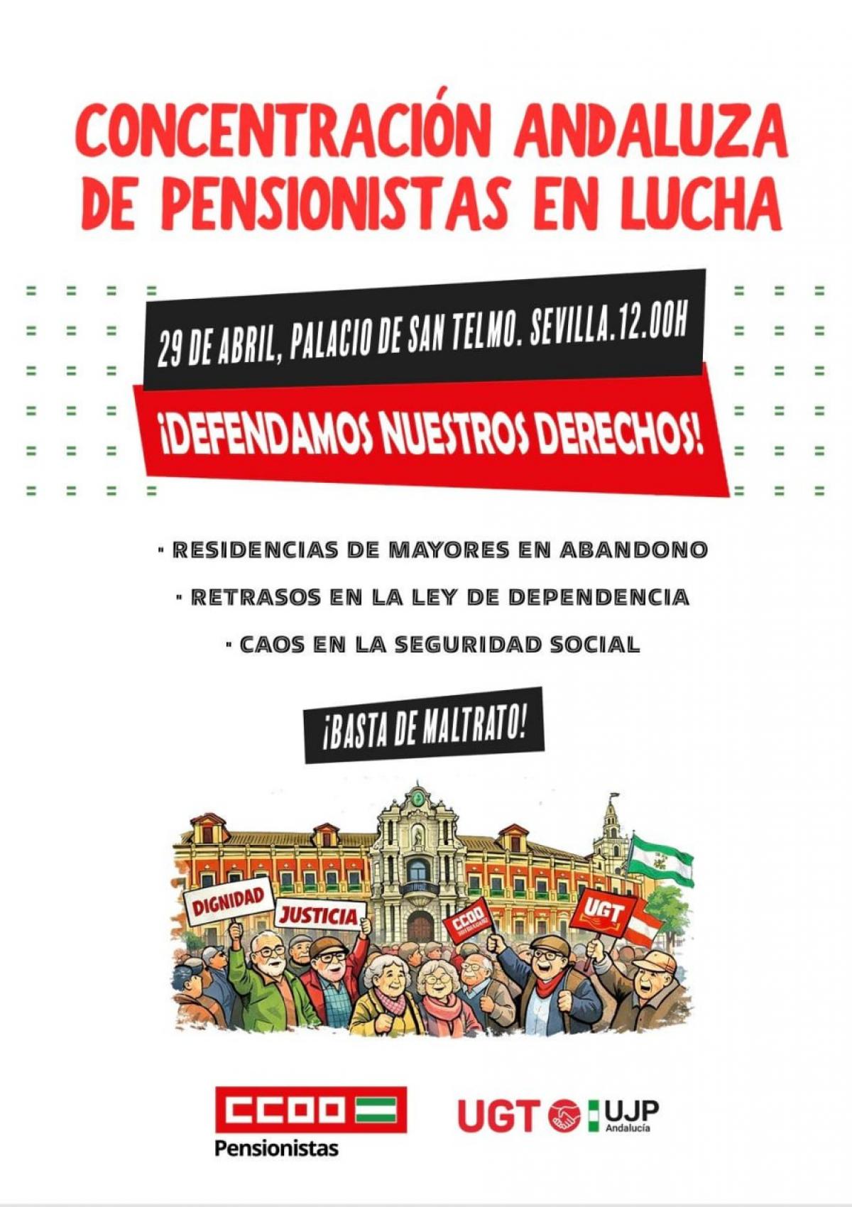 Concentración andaluza el próximo 29 de abril de pensionistas en lucha